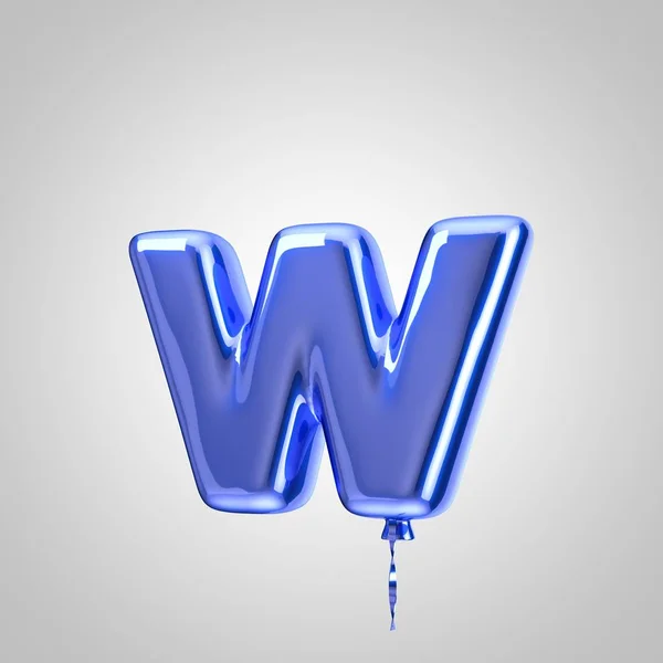 Balão azul metálico brilhante letra W minúscula isolada sobre fundo branco — Fotografia de Stock
