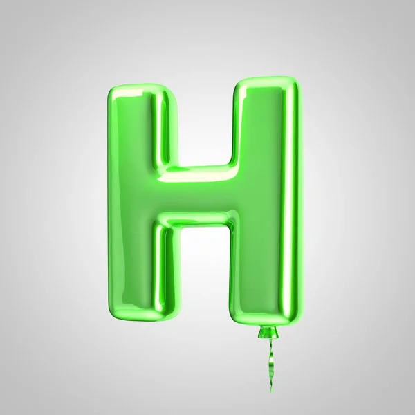 Lucido palloncino verde metallizzato lettera H maiuscolo isolato su sfondo bianco — Foto Stock