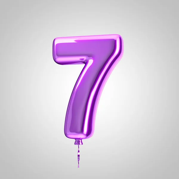 Shiny metallic violet balloon number 7 isolated on white background