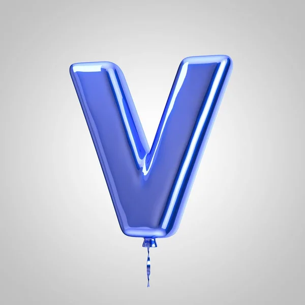 Glänsande metallisk blå ballong brev V versaler isolerade på vit bakgrund — Stockfoto