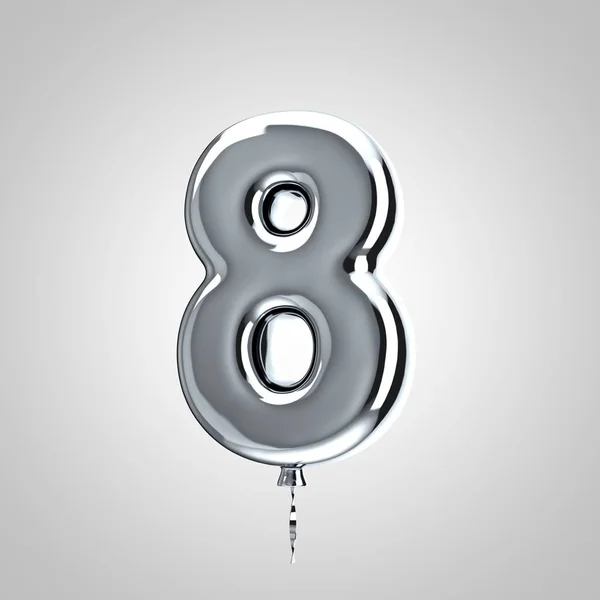 Błyszcząca metaliczna chromowana balon numer 8 na białym tle — Zdjęcie stockowe