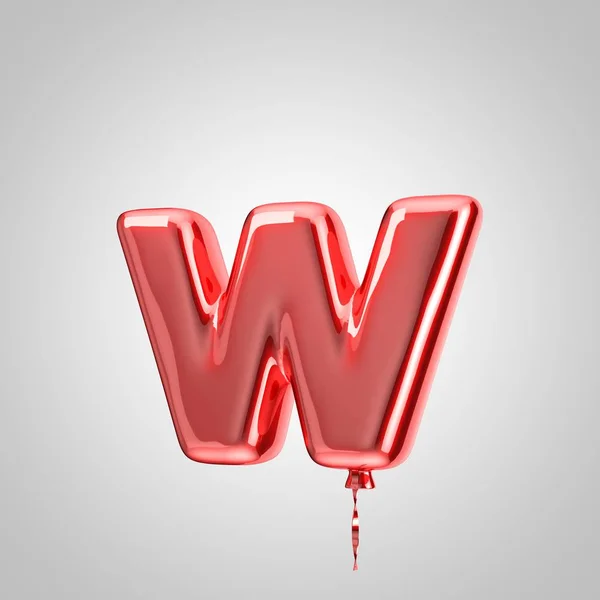 Shiny metallic red balloon letter W lowercase isolated on white background