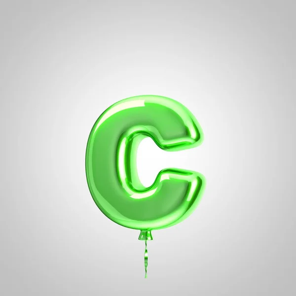 Shiny metallic green balloon letter C lowercase isolated on white background