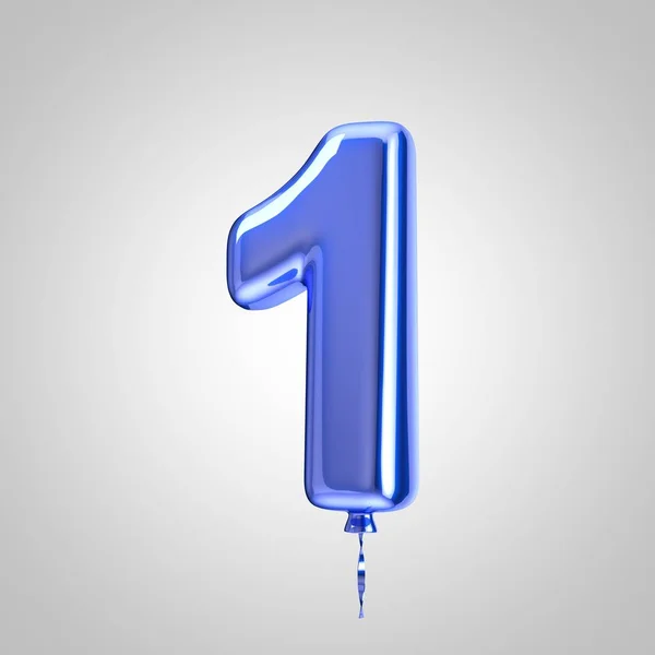 Shiny metallic blue balloon number 1 isolated on white background — Stock Photo, Image