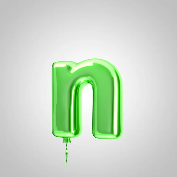 Shiny metallic green balloon letter N lowercase isolated on white background
