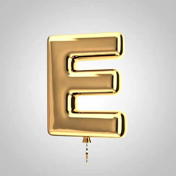 Shiny metallic gold balloon letter E uppercase isolated on white background