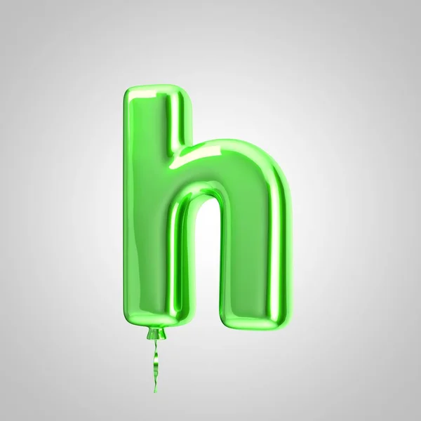 Shiny metallic green balloon letter H lowercase isolated on white background