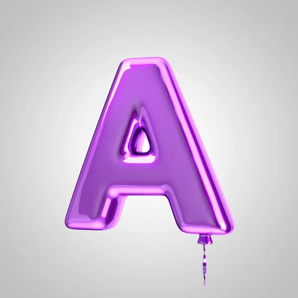 Glanzende metallic Violet ballon letter A hoofdletters geïsoleerd op witte achtergrond — Stockfoto
