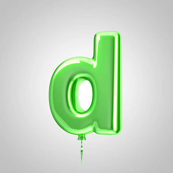 Shiny metallic green balloon letter D lowercase isolated on white background