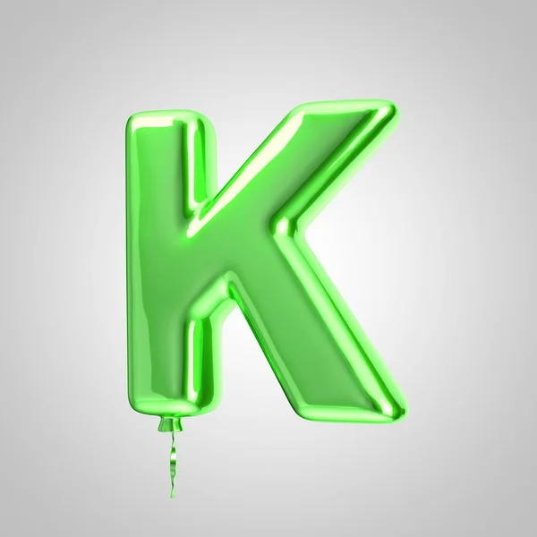 Shiny metallic green balloon letter K uppercase isolated on white background