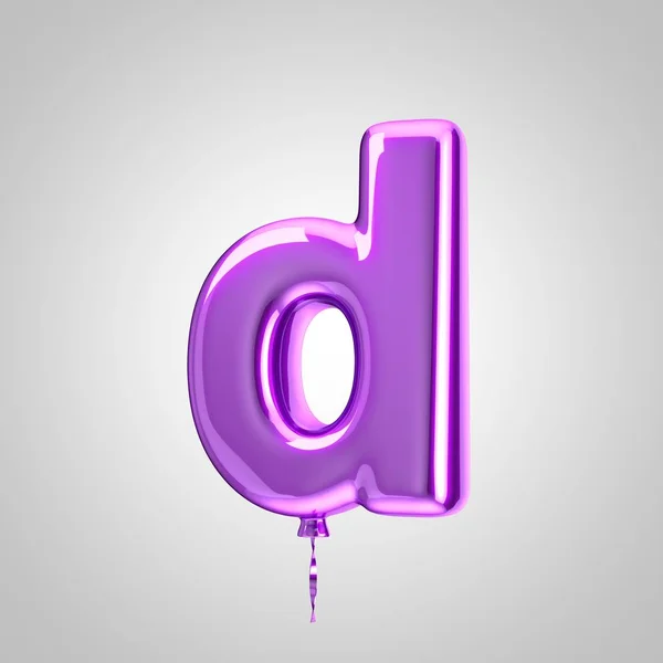 Glanzende metallic Violet ballon letter D kleine letters geïsoleerd op witte achtergrond — Stockfoto