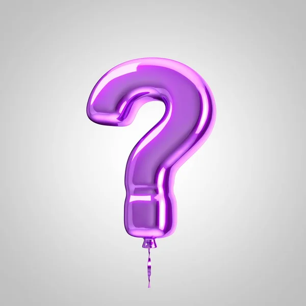 Shiny metallic violet balloon question mark symbol isolated on white background
