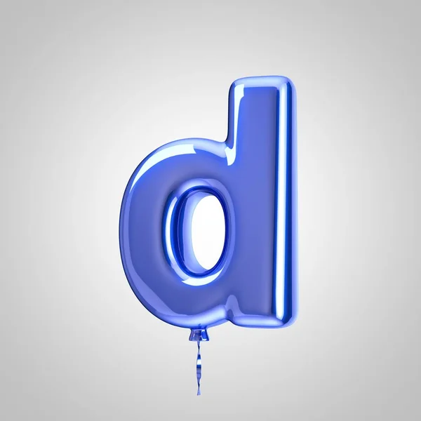 Shiny metallic blue balloon letter D lowercase isolated on white background