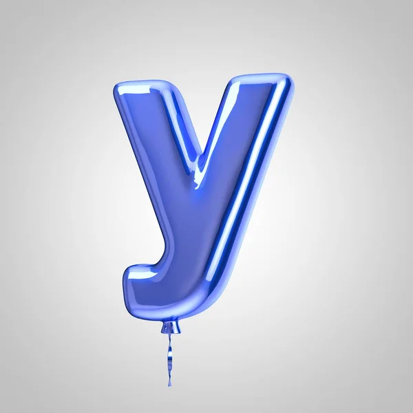 Shiny metallic blue balloon letter Y lowercase isolated on white background — 스톡 사진
