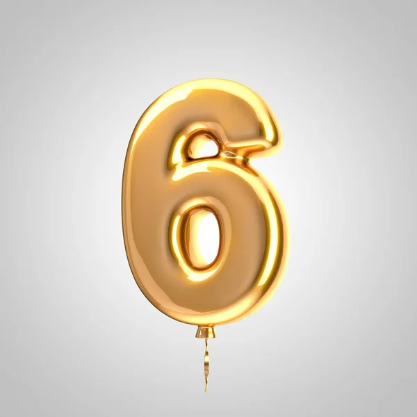 Shiny metallic orange balloon number 6 isolated on white background — Stock Photo, Image