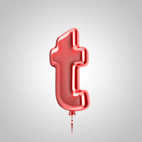 Shiny metallic red balloon letter T lowercase isolated on white background