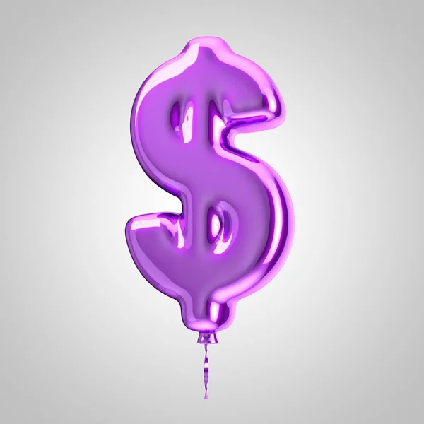 Shiny metallic violet balloon dollar symbol isolated on white background