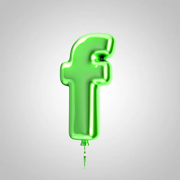 Shiny metallic green balloon letter F lowercase isolated on white background