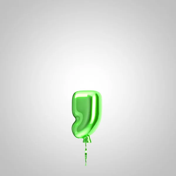 Shiny metallic green balloon coma symbol isolated on white background
