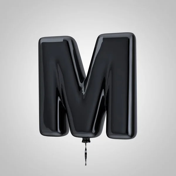 Balão preto metálico brilhante letra M maiúscula isolada sobre fundo branco — Fotografia de Stock