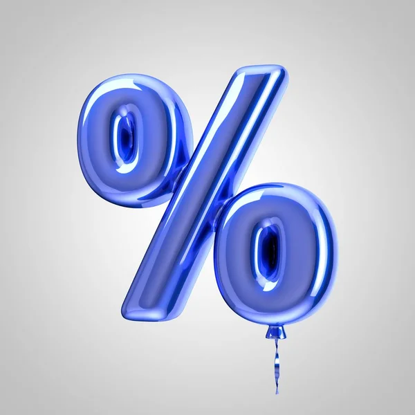 Metallisch glänzender blauer Ballon Prozentsymbol isoliert auf weißem Hintergrund — Stockfoto