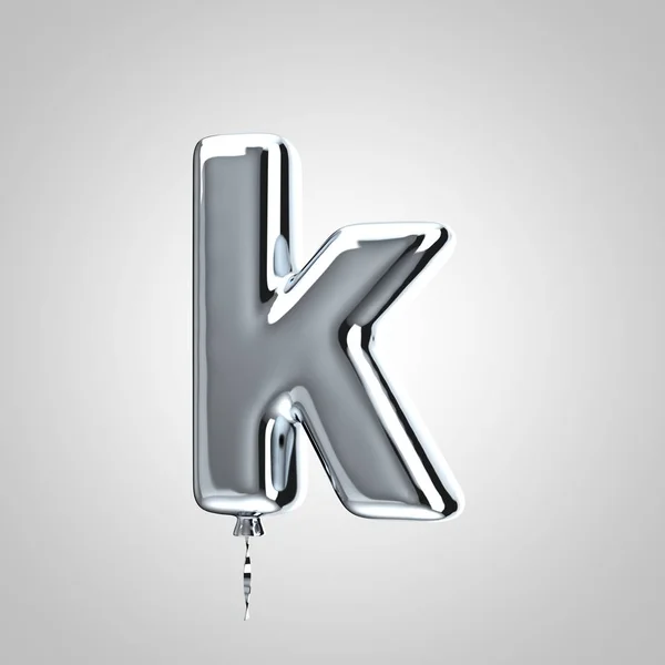 Glanzende metallic chroom ballon letter K kleine letters geïsoleerd op witte achtergrond — Stockfoto