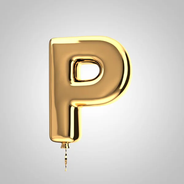 Parlak metalik altın balon harf P büyük harf beyaz arka plan üzerinde izole — Stok fotoğraf