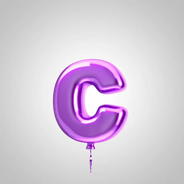 Huruf balon ungu metalik berkilau C huruf kecil diisolasi pada latar belakang putih — Stok Foto
