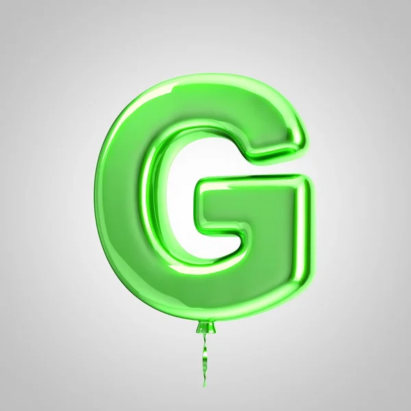 闪亮的金属绿色气球字母 G 大写在白色背景上隔离 — 图库照片