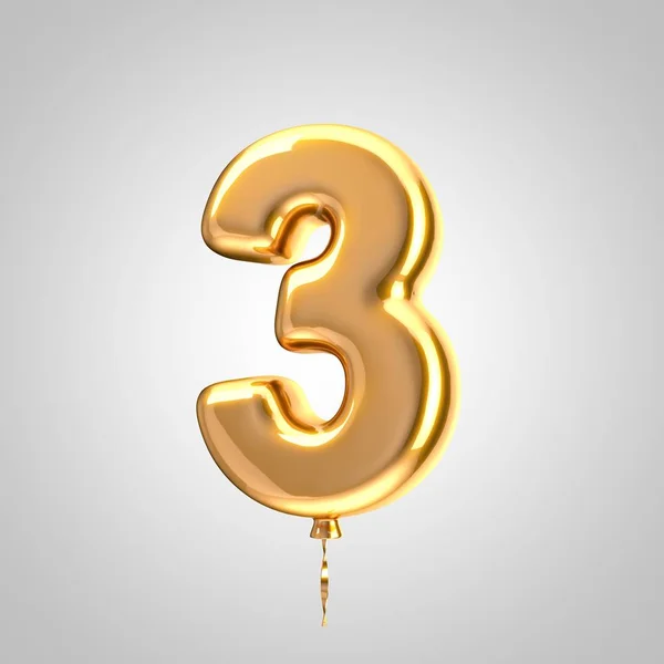 Shiny metallic orange balloon number 3 isolated on white background — Stock Photo, Image