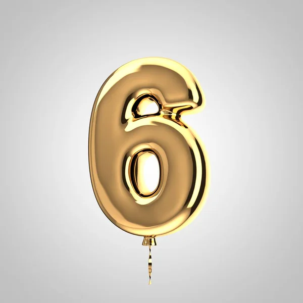 光沢のあるメタリックゴールドバルーン番号6は、白い背景に隔離 — ストック写真