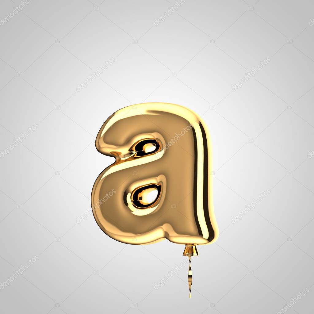 Shiny metallic gold balloon letter A lowercase isolated on white background