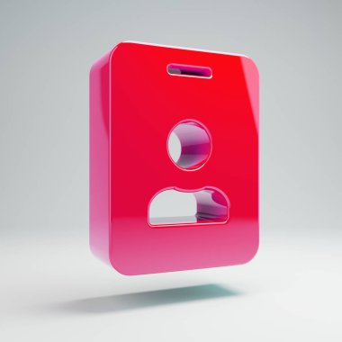 Beyaz arka planda izole hacimsel parlak sıcak pembe id Badge simgesi.