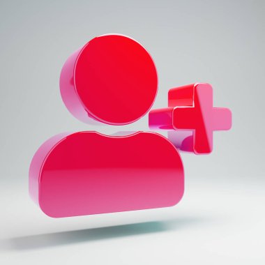 Hacimsel parlak sıcak pembe eklemek kullanıcı simgesi beyaz arka plan üzerinde izole.