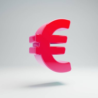 Beyaz arka planda izole hacimsel parlak sıcak pembe Euro simgesi.