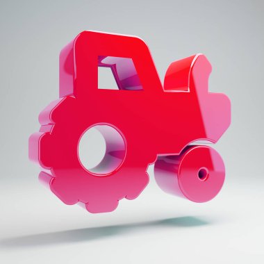 Beyaz arka planda izole hacimsel parlak sıcak pembe traktör simgesi.
