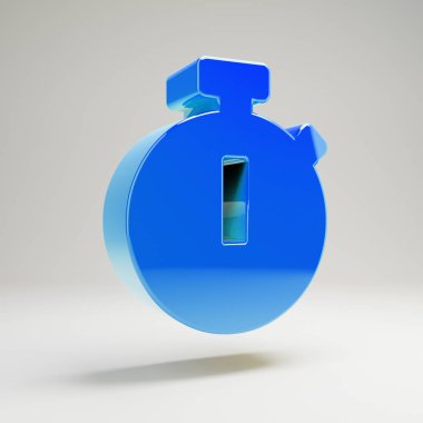 Beyaz arka planda izole edilmiş hacimsel parlak mavi kronometre simgesi.