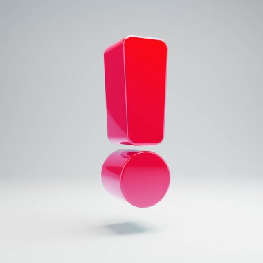 Beyaz arka planda izole hacimsel parlak sıcak pembe Ünlem simgesi.