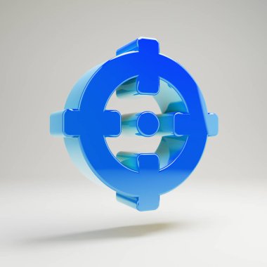 Beyaz arka planda izole edilmiş hacimsel parlak mavi Crosshair simgesi.