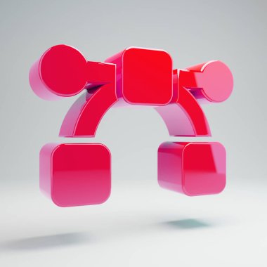 Beyaz arka planda izole hacimsel parlak sıcak pembe Bezier Curve simgesi.