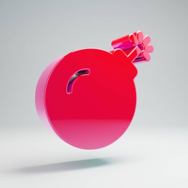 Beyaz arka planda izole hacimsel parlak sıcak pembe Bomba simgesi.