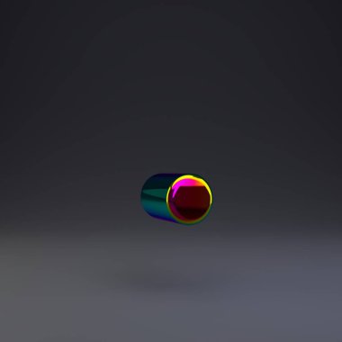 Holografik 3d nokta sembolü. Siyah arka plan da yalıtılmış çok renkli yansımaları ve gölgesi olan parlak yazı tipi.