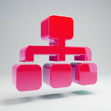 Beyaz arka planda izole hacimsel parlak sıcak pembe Site haritası simgesi.