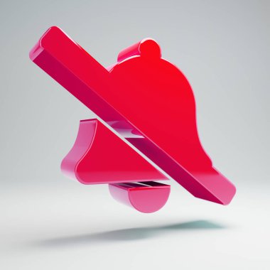 Beyaz arka planda izole hacimsel parlak sıcak pembe Bell Slash simgesi.