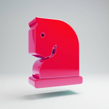 Beyaz arka plan üzerinde izole hacimsel parlak sıcak pembe Chess Knight simgesi.