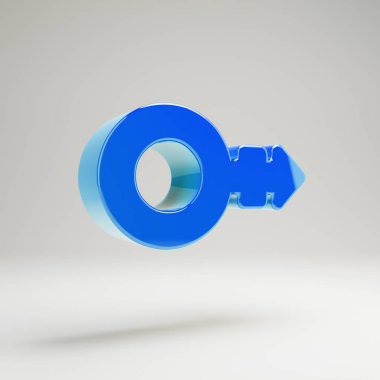 Beyaz arka planda izole edilmiş hacimsel parlak mavi Mars Kontur simgesi.