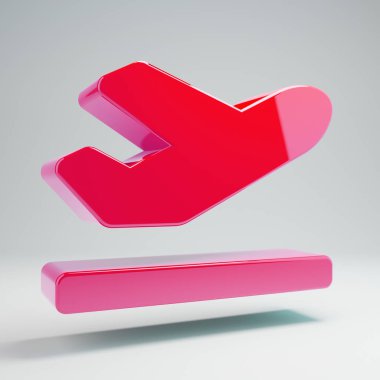 Beyaz arka plan üzerinde izole hacimsel parlak sıcak pembe Düzlem Kalkış simgesi.