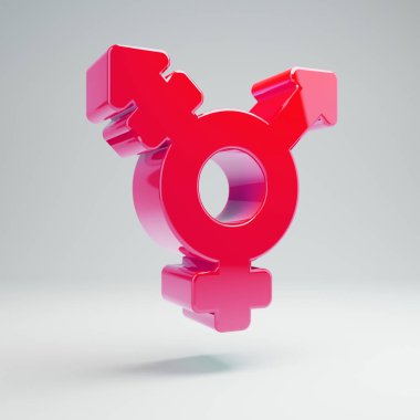Beyaz arka planda izole hacimsel parlak sıcak pembe transseksüel simgesi.