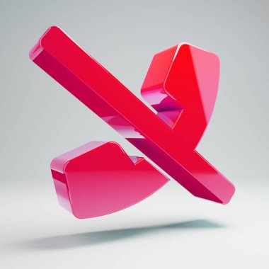 Beyaz arka planda izole hacimsel parlak sıcak pembe Telefon Eğik çizgi simgesi.