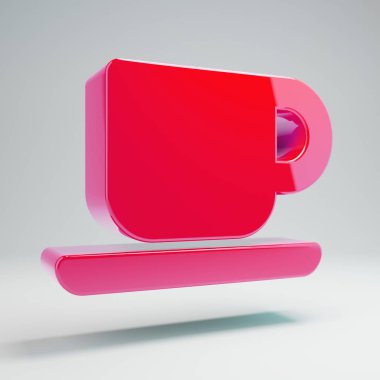 Beyaz arka planda izole hacimsel parlak sıcak pembe Kahve simgesi.